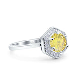 Art Deco Hexagon Shape Wedding Bridal Ring Round Simulated Cubic Zirconia 925 Sterling Silver