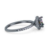 Halo Art Deco Engagement Wedding Bridal Ring Round Simulated Cubic Zirconia 925 Sterling Silver