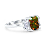 Emerald Cut Art Deco Three Stone Wedding Ring Simulated Cubic Zirconia 925 Sterling Silver