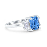 Emerald Cut Art Deco Three Stone Wedding Ring Simulated Cubic Zirconia 925 Sterling Silver
