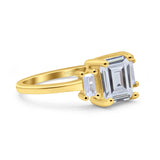 Emerald Cut Art Deco Three Stone Wedding Ring Simulated Cubic Zirconia 925 Sterling Silver