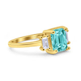 Emerald Cut Art Deco Three Stone Wedding Ring Simulated Cubic Zirconia 925 Sterling Silver