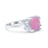 Emerald Cut Art Deco Three Stone Wedding Ring Simulated Cubic Zirconia 925 Sterling Silver