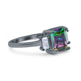 Emerald Cut Art Deco Three Stone Wedding Ring Simulated Cubic Zirconia 925 Sterling Silver