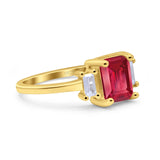 Emerald Cut Art Deco Three Stone Wedding Ring Simulated Cubic Zirconia 925 Sterling Silver