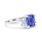 Emerald Cut Art Deco Three Stone Wedding Ring Simulated Cubic Zirconia 925 Sterling Silver