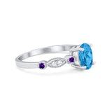Vintage Style Oval Bridal Wedding Engagement Ring Round Amethyst Simulated Cubic Zirconia 925 Sterling Silver