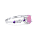 Vintage Style Oval Bridal Wedding Engagement Ring Round Amethyst Simulated Cubic Zirconia 925 Sterling Silver