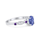 Vintage Style Oval Bridal Wedding Engagement Ring Round Amethyst Simulated Cubic Zirconia 925 Sterling Silver