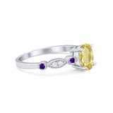 Vintage Style Oval Bridal Wedding Engagement Ring Round Amethyst Simulated Cubic Zirconia 925 Sterling Silver