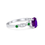 Vintage Style Oval Bridal Wedding Engagement Ring Round Green Emerald Simulated Cubic Zirconia 925 Sterling Silver