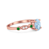 Vintage Style Oval Bridal Wedding Engagement Ring Round Green Emerald Simulated Cubic Zirconia 925 Sterling Silver