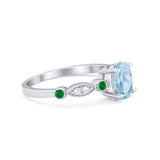 Vintage Style Oval Bridal Wedding Engagement Ring Round Green Emerald Simulated Cubic Zirconia 925 Sterling Silver