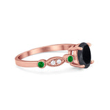 Vintage Style Oval Bridal Wedding Engagement Ring Round Green Emerald Simulated Cubic Zirconia 925 Sterling Silver
