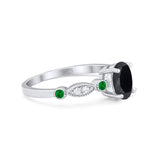 Vintage Style Oval Bridal Wedding Engagement Ring Round Green Emerald Simulated Cubic Zirconia 925 Sterling Silver