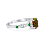 Vintage Style Oval Bridal Wedding Engagement Ring Round Green Emerald Simulated Cubic Zirconia 925 Sterling Silver