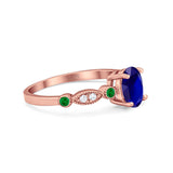 Vintage Style Oval Bridal Wedding Engagement Ring Round Green Emerald Simulated Cubic Zirconia 925 Sterling Silver