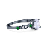 Vintage Style Oval Bridal Wedding Engagement Ring Round Green Emerald Simulated Cubic Zirconia 925 Sterling Silver