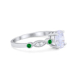 Vintage Style Oval Bridal Wedding Engagement Ring Round Green Emerald Simulated Cubic Zirconia 925 Sterling Silver