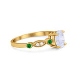 Vintage Style Oval Bridal Wedding Engagement Ring Round Green Emerald Simulated Cubic Zirconia 925 Sterling Silver