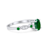 Vintage Style Oval Bridal Wedding Engagement Ring Round Green Emerald Simulated Cubic Zirconia 925 Sterling Silver