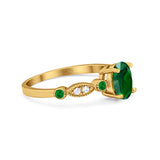 Vintage Style Oval Bridal Wedding Engagement Ring Round Green Emerald Simulated Cubic Zirconia 925 Sterling Silver