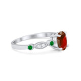 Vintage Style Oval Bridal Wedding Engagement Ring Round Green Emerald Simulated Cubic Zirconia 925 Sterling Silver