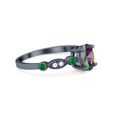 Vintage Style Oval Bridal Wedding Engagement Ring Round Green Emerald Simulated Cubic Zirconia 925 Sterling Silver