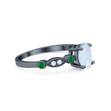 Vintage Style Oval Bridal Wedding Engagement Ring Round Green Emerald Simulated Cubic Zirconia 925 Sterling Silver