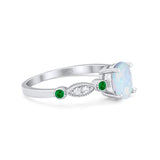 Vintage Style Oval Bridal Wedding Engagement Ring Round Green Emerald Simulated Cubic Zirconia 925 Sterling Silver