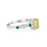 Vintage Style Oval Bridal Wedding Engagement Ring Round Green Emerald Simulated Cubic Zirconia 925 Sterling Silver