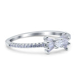 Petite Dainty Ribbon Bow Ring Baguette Engagement Band Round Simulated Cubic Zirconia 925 Sterling Silver