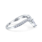 Curved Contour Half Eternity Art Deco Marquise Engagement Band Ring Simulated Cubic Zirconia 925 Sterling Silver