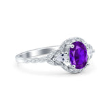 Art Deco Oval Vintage Style Bridal Wedding Engagement Ring Simulated Cubic Zirconia 925 Sterling Silver