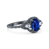 Art Deco Oval Vintage Style Bridal Wedding Engagement Ring Simulated Cubic Zirconia 925 Sterling Silver
