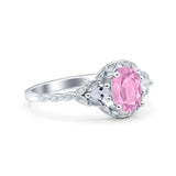 Art Deco Oval Vintage Style Bridal Wedding Engagement Ring Simulated Cubic Zirconia 925 Sterling Silver