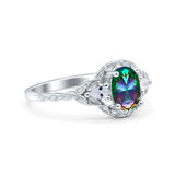 Art Deco Oval Vintage Style Bridal Wedding Engagement Ring Simulated Cubic Zirconia 925 Sterling Silver