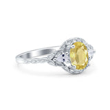 Art Deco Oval Vintage Style Bridal Wedding Engagement Ring Simulated Cubic Zirconia 925 Sterling Silver