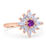Art Deco Wedding Engagement Bridal Ring Marquise Round Simulated Cubic Zirconia 925 Sterling Silver