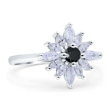 Art Deco Wedding Engagement Bridal Ring Marquise Round Simulated Cubic Zirconia 925 Sterling Silver