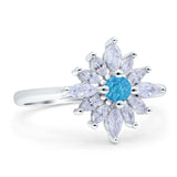 Art Deco Wedding Engagement Bridal Ring Marquise Round Simulated Cubic Zirconia 925 Sterling Silver