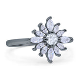 Art Deco Wedding Engagement Bridal Ring Marquise Round Simulated Cubic Zirconia 925 Sterling Silver