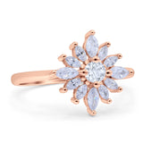 Art Deco Wedding Engagement Bridal Ring Marquise Round Simulated Cubic Zirconia 925 Sterling Silver