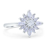 Art Deco Wedding Engagement Bridal Ring Marquise Round Simulated Cubic Zirconia 925 Sterling Silver