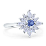 Art Deco Wedding Engagement Bridal Ring Marquise Round Simulated Cubic Zirconia 925 Sterling Silver
