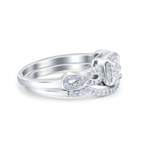 Infinity Bridal Set Two Piece Vintage Wedding Engagement Ring Band Round Simulated Cubic Zirconia 925 Sterling Silver