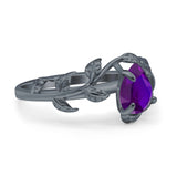 Art Deco Leaves Pear Vintage Style Bridal Wedding Engagement Ring Round Simulated Cubic Zirconia 925 Sterling Silver