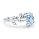 Art Deco Leaves Pear Vintage Style Bridal Wedding Engagement Ring Round Simulated Cubic Zirconia 925 Sterling Silver