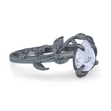Art Deco Leaves Pear Vintage Style Bridal Wedding Engagement Ring Round Simulated Cubic Zirconia 925 Sterling Silver