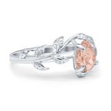 Art Deco Leaves Pear Vintage Style Bridal Wedding Engagement Ring Round Simulated Cubic Zirconia 925 Sterling Silver